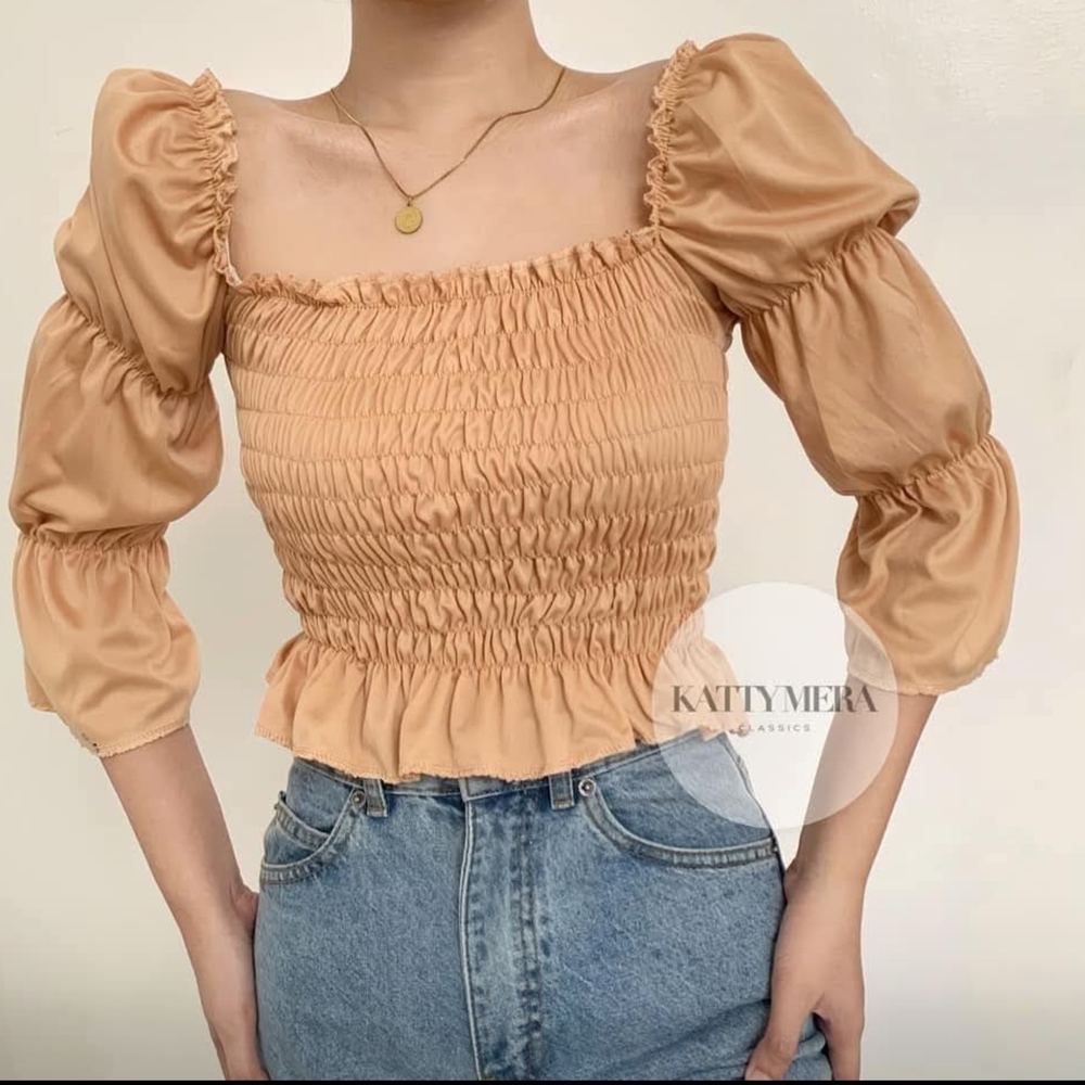 3 For $15 Women's Tan Smocked Top